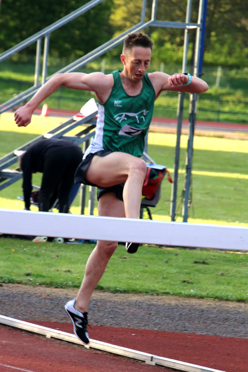 Paul Wileman winning the 3000m Steeplechase